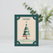 Retro Christmas Card With Geometric Tree Design ポストカード (スタンド正面)