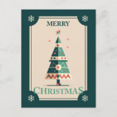 Retro Christmas Card With Geometric Tree Design ポストカード (正面)