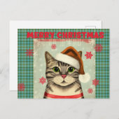 Retro Christmas Cat Merry Christmas postcard ポストカード (正面/裏面)