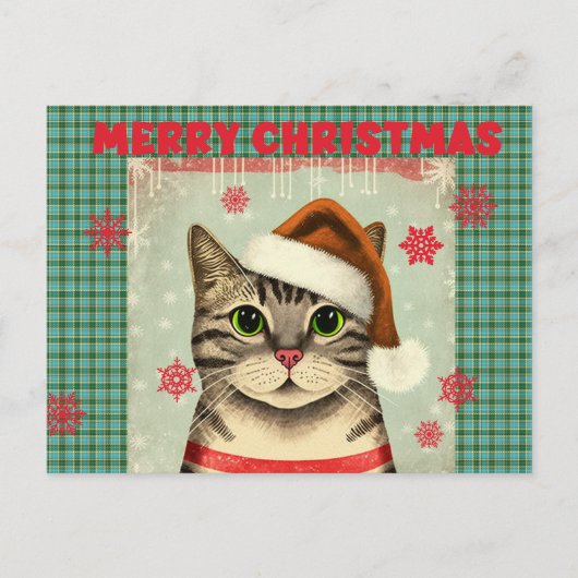 Retro Christmas Cat Merry Christmas postcard ポストカード (正面)