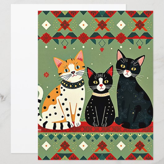 Retro Christmas cats craft paper (正面/裏面)