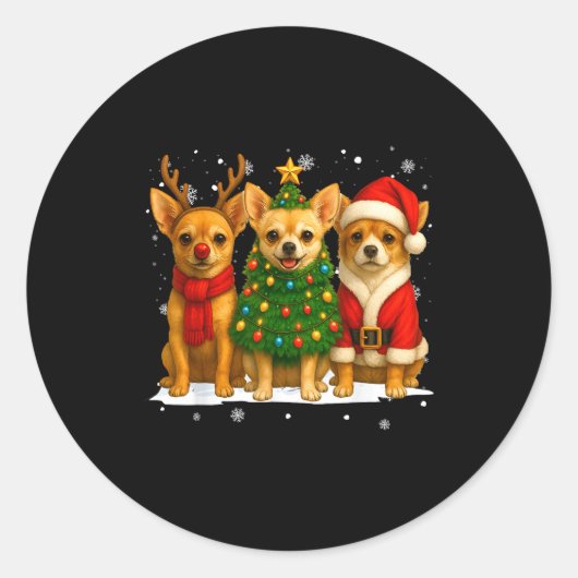 Retro Christmas Chihuahua Santa Reindeer Dog Lover ラウンドシール (正面)