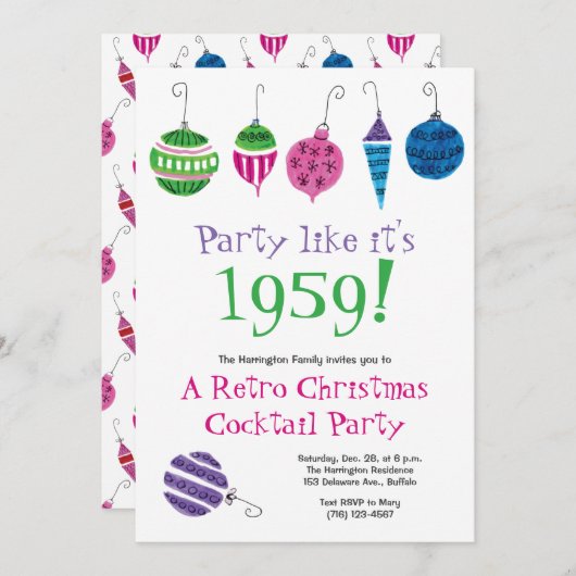 Retro Christmas Cocktail Party Fun Vintage Holiday 招待状 (正面/裏面)