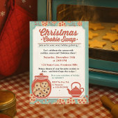 Retro Christmas Cookie Swap Teal & Red 招待状