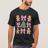 Retro Christmas Coquette Bow Pink Gingerbread Man  Tシャツ (正面)