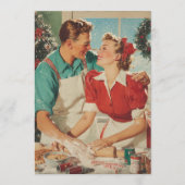 Retro Christmas Couple Baking Love カード (正面)