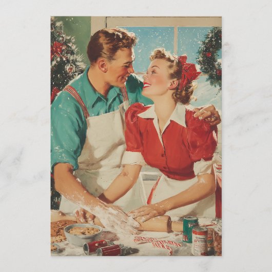 Retro Christmas Couple Baking Love カード (正面)