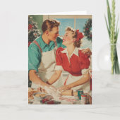 Retro Christmas Couple Baking Love カード (正面)