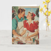 Retro Christmas Couple Baking Love カード (黄色い花)