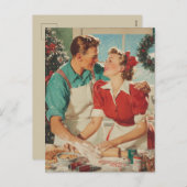 Retro Christmas Couple Baking Love シーズンポストカード (正面/裏面)