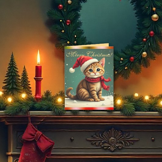 Retro Christmas Cute Kitten Vintage Christmas Card カード