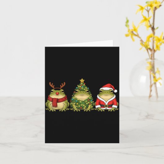 Retro Christmas Desert Rain Frog Santa Reindeer  カード (黄色い花)