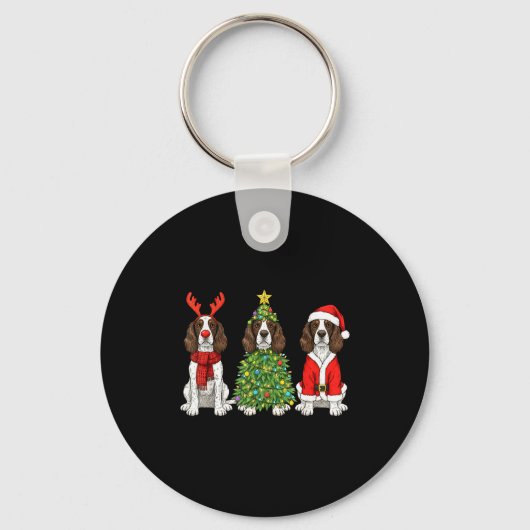 Retro Christmas English Springer Spaniel Santa Rei キーホルダー (正面)