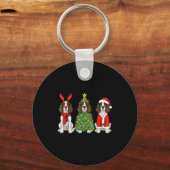 Retro Christmas English Springer Spaniel Santa Rei キーホルダー (正面)