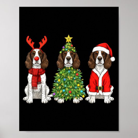 Retro Christmas English Springer Spaniel Santa Rei ポスター (正面)