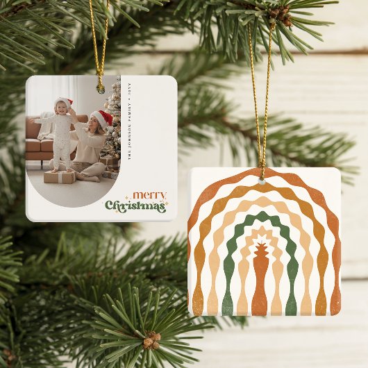 Retro Christmas Family Photo Portrait Holiday セラミックオーナメント