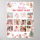 Retro Christmas First Year Photo Milestone Sign ポスター (正面)