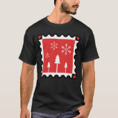Retro Christmas Forest Red Winter Pines & Snowfl Tシャツ (正面)