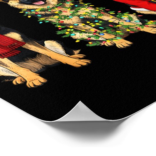 Retro Christmas German Shepherd Santa Reindeer Gsd ポスター (角)