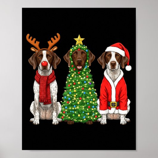 Retro Christmas German Shorthaired Inter Santa Rei ポスター (正面)