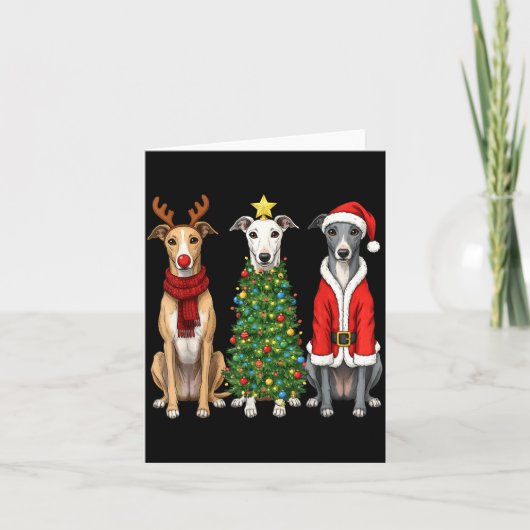 Retro Christmas Ghound Santa Reindeer Dog Lover カード (正面)