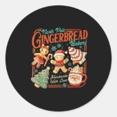 Retro Christmas Gingerbread Bakery North Le Cookie ラウンドシール (正面)