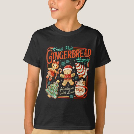 Retro Christmas Gingerbread Bakery North Le Cookie Tシャツ (正面)