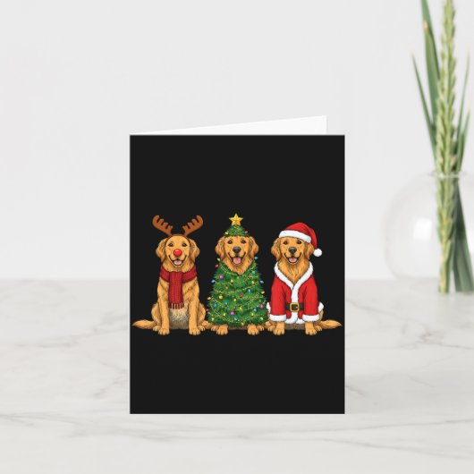 Retro Christmas Golden Retriever Santa Reindeer Do カード (正面)