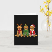 Retro Christmas Golden Retriever Santa Reindeer Do カード (黄色い花)