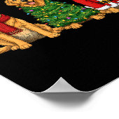 Retro Christmas Golden Retriever Santa Reindeer Do ポスター (角)