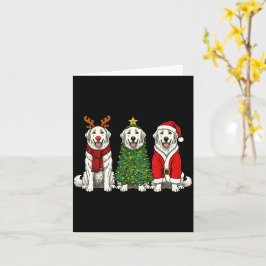 Retro Christmas Great Pyrenees Santa Reindeer Dog  カード (黄色い花)