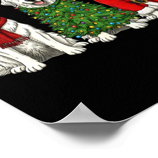 Retro Christmas Great Pyrenees Santa Reindeer Dog  ポスター (角)