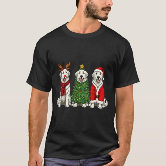 Retro Christmas Great Pyrenees Santa Reindeer Dog  Tシャツ (正面)