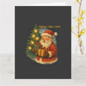 “Retro Christmas Greeting Card – Santa with Gifts” カード (黄色い花)