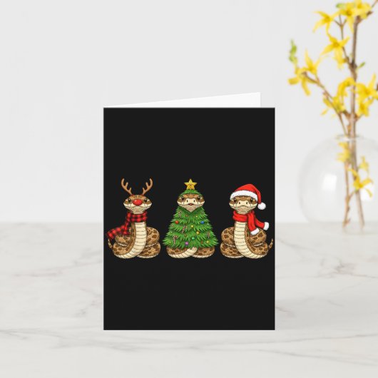 Retro Christmas Hognose Snake Santa Reindeer  カード (黄色い花)