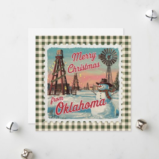 Retro Christmas In Oklahoma Holiday Card シーズンカード (正面/裏面インサイチュ)