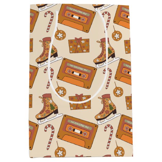 Retro Christmas Joy ミディアムペーパーバッグ (正面)