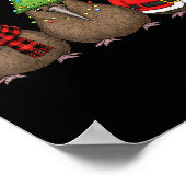 Retro Christmas Kiwi Bird Santa Reindeer  ポスター (角)