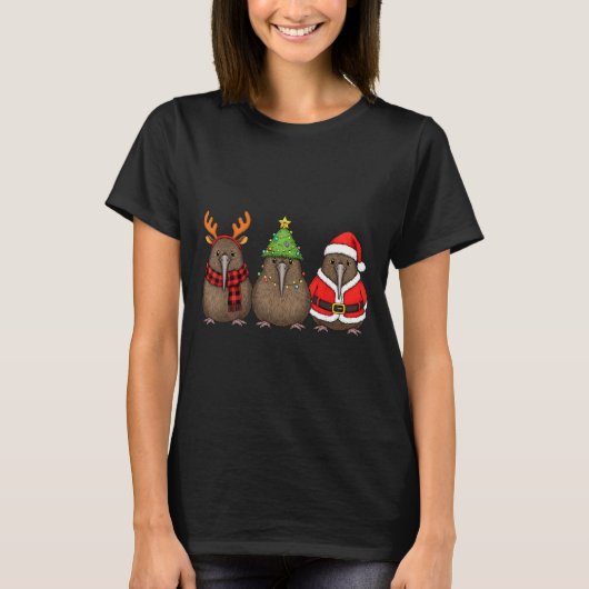 Retro Christmas Kiwi Bird Santa Reindeer  Tシャツ (正面)