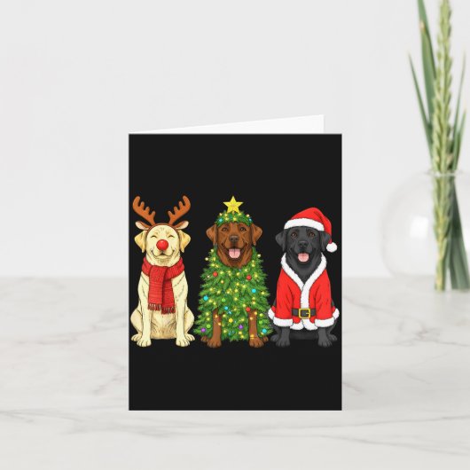 Retro Christmas Labrador Retriever Santa Reindeer カード (正面)
