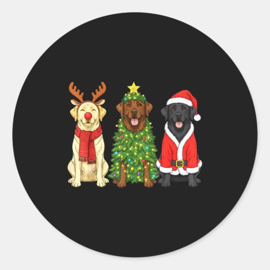 Retro Christmas Labrador Retriever Santa Reindeer  ラウンドシール (正面)