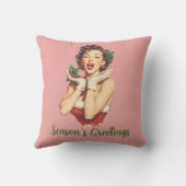 Retro Christmas Lady with Holly クッション (裏面)