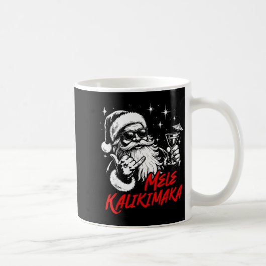 Retro Christmas Mele Kalikimaka Santa Shaka Hawaii コーヒーマグカップ (右)