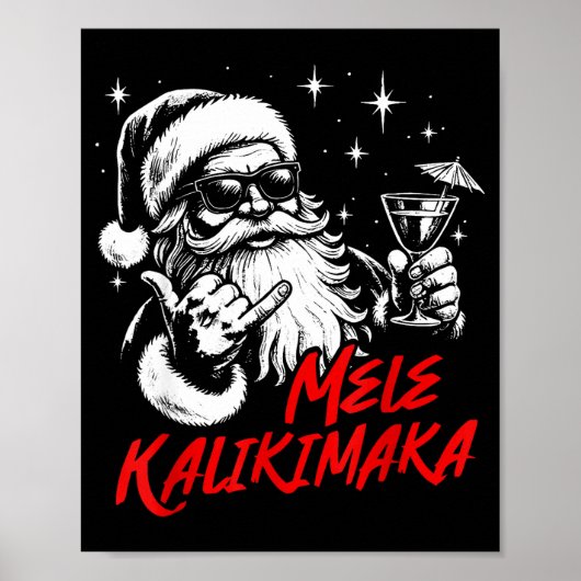 Retro Christmas Mele Kalikimaka Santa Shaka Hawaii ポスター (正面)