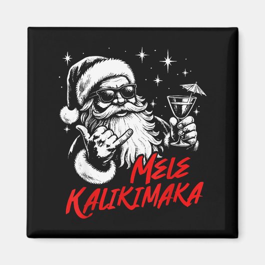 Retro Christmas Mele Kalikimaka Santa Shaka Hawaii マグネット (正面)