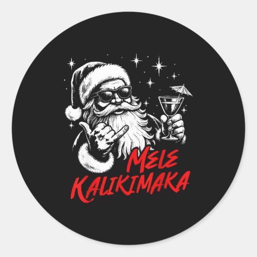 Retro Christmas Mele Kalikimaka Santa Shaka Hawaii ラウンドシール (正面)