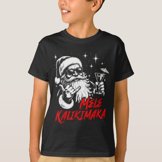 Retro Christmas Mele Kalikimaka Santa Shaka Hawaii Tシャツ (正面)