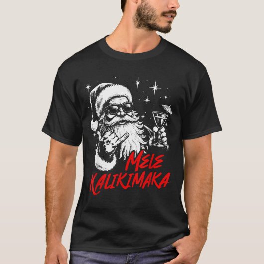 Retro Christmas Mele Kalikimaka Santa Shaka Hawaii Tシャツ (正面)