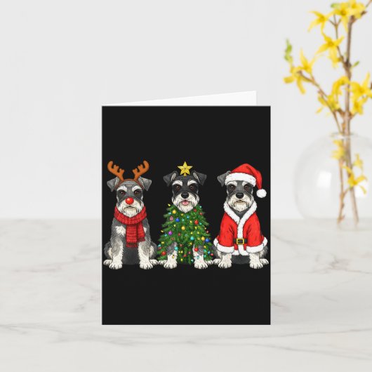 Retro Christmas Miniature Schnauzer Santa Reindeer カード (黄色い花)
