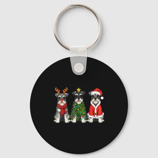 Retro Christmas Miniature Schnauzer Santa Reindeer キーホルダー (正面)
